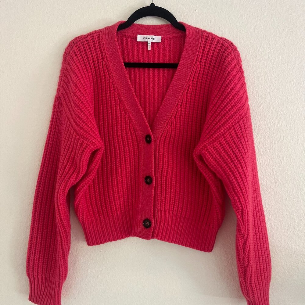 FRAME - Cropped ribbed pink cardigan - Size SMALL